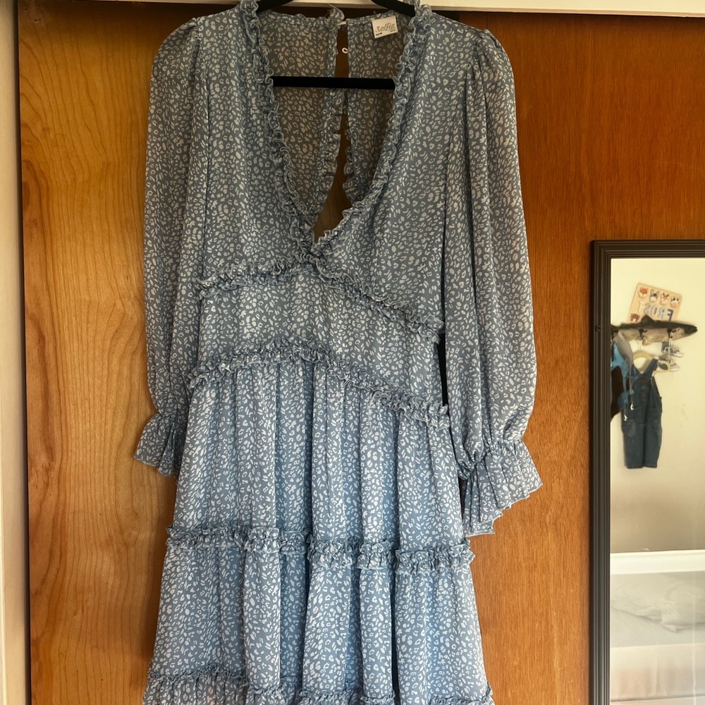 Blue cheetah ruffle dress